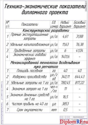 Чертёж технико-экономических показателей дипломного проекта (формат А1)