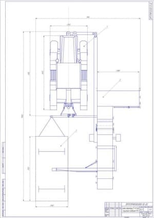 Чертёж схемы трактора РТМ-160 с прицепным комбайном ПК-5 (формат А1)