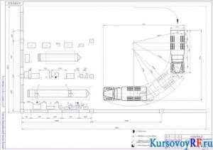 Чертеж зоны поточного ремонта автомобилей КрАЗ-267