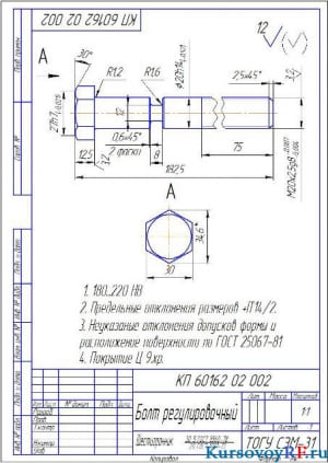 Чертеж деталь болт регулировочный