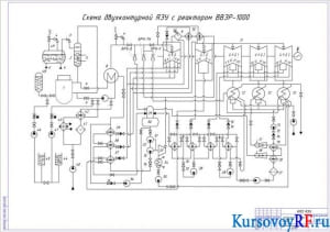 Чертеж схемы двухконтурной ЯЭУ с реактором ВВЭР-1000