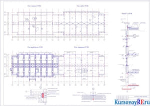 Планы фундаментов и перекрытий, планы покрытий и кровли, разрез 2-2
