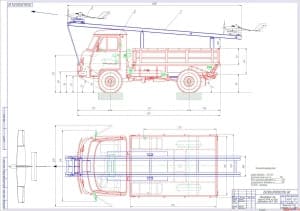 Чертежбщий вид оборудования для запуска БПЛА на базе автомобиля УАЗ-3303 (А1)