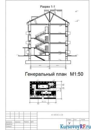 Разрез 1-1, Генеральный план М1:50
