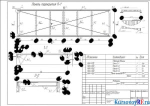 Панель перекрытия П-1, Разрез 1-1, Разрез 2-2, Расчетная схема