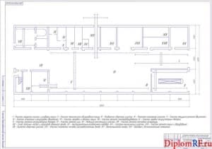 Чертёж компоновочного плана производственного корпуса (формат А1)