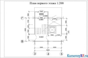 Чертеж плана первого этажа 1:200