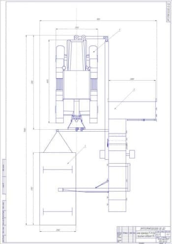 Чертёж схемы трактора РТМ-160 с прицепным комбайном ПК-5 (формат А1)
