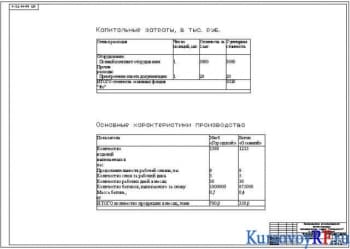 Чертеж организационно-экономических показателей