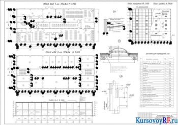  Планы АБК, совмещенный план кровли и покрытий, продольный разрез 2-2, узлы