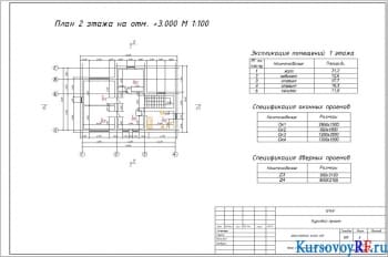 Чертеж плана второго этажа на отм. +3.000