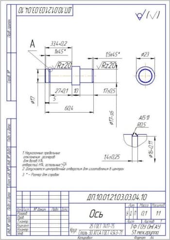 3.	Рабочий чертеж детали ось А4