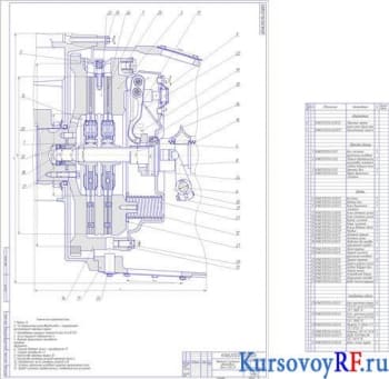 Чертеж механизма сцепления автомобиля Урал 4320-01 (формат А1)