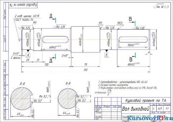 Чертеж вал выходной деталь (формат А 3)
