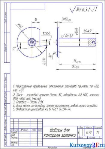 Шаблон для контроля заточки