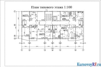Чертеж плана типового этажа 1:100