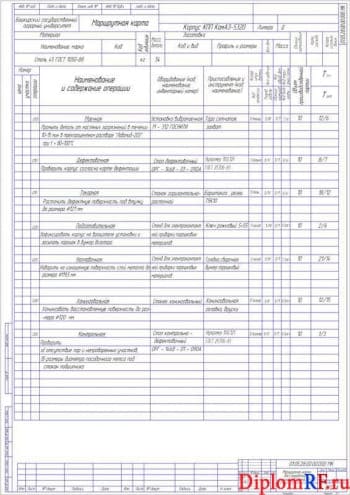 Чертёж маршрутной карты восстановления корпуса КПП КамАЗ-5320 (формат А1)