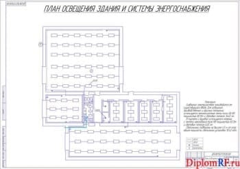 Чертеж плана освещения здания и системы энергоснабжения (формат А1)