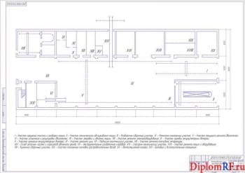 Чертёж компоновочного плана производственного корпуса (формат А1)