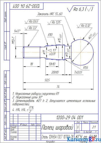  Деталь Палец шаровой (формат А4)