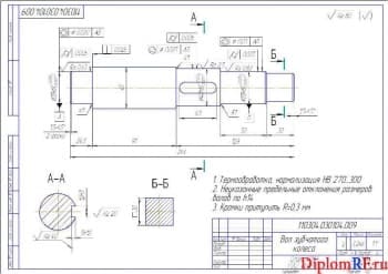 Чертеж вал зубчатого колеса деталь (формат А3)