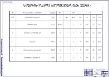 Маршрутная карта изготовления лапы сошника (ф.А1)